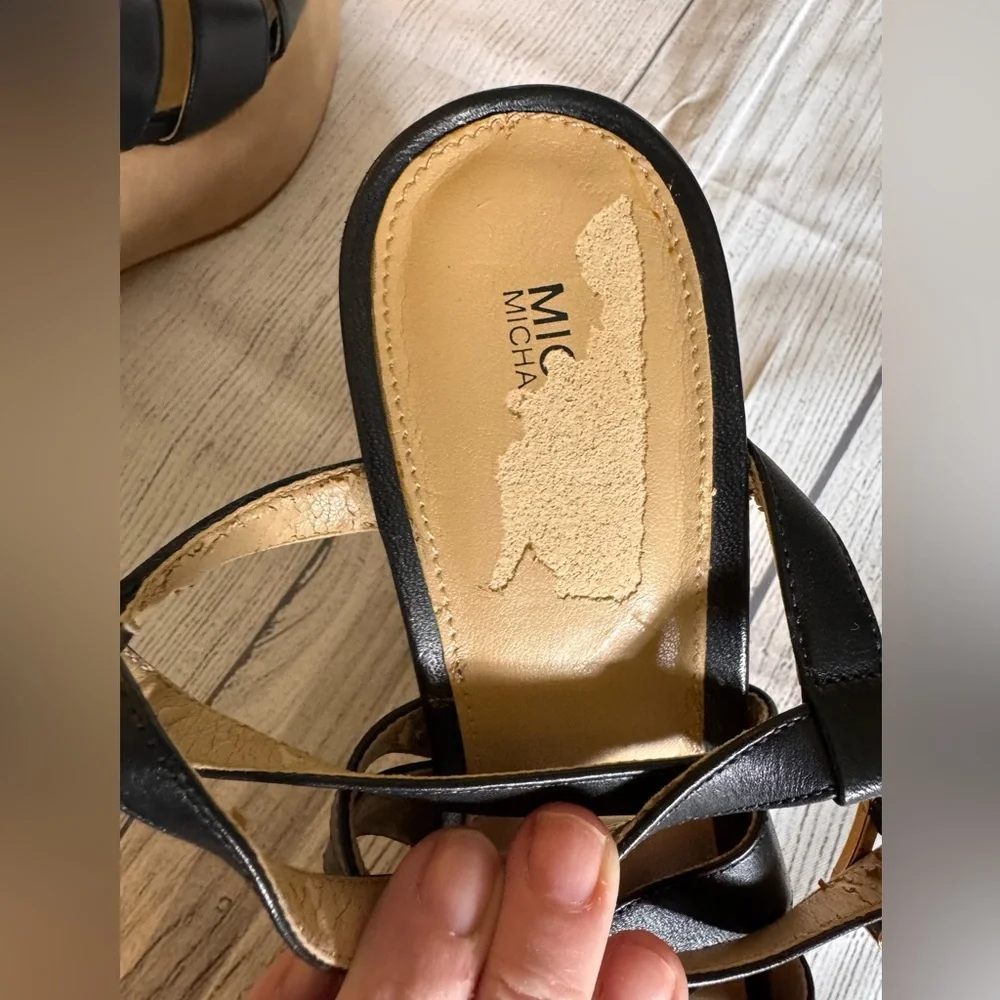 Michael Kors Black Strappy Wedge Sandals Size 8 Ankle Strap Heels